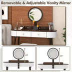 Costway Ensemble de coiffeuse en bois massif avec miroir lumineux LED, tiroirs et tabouret rembourré Blanc + Marron/Noir + Marron/Blanc + Noir/Blanc + Naturel