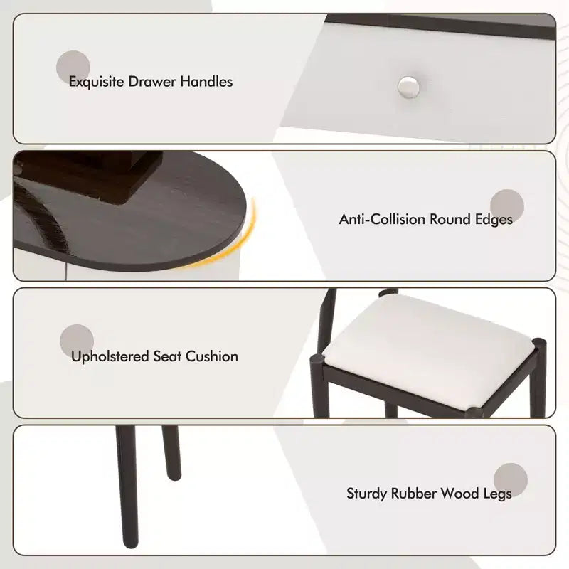 Costway Ensemble de coiffeuse en bois massif avec miroir lumineux LED, tiroirs et tabouret rembourré Blanc + Marron/Noir + Marron/Blanc + Noir/Blanc + Naturel
