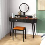 Costway Ensemble de coiffeuse en bois massif avec miroir lumineux LED, tiroirs et tabouret rembourré Blanc + Marron/Noir + Marron/Blanc + Noir/Blanc + Naturel