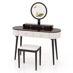 Costway Ensemble de coiffeuse en bois massif avec miroir lumineux LED, tiroirs et tabouret rembourré Blanc + Marron/Noir + Marron/Blanc + Noir/Blanc + Naturel