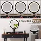 Costway Ensemble de coiffeuse en bois massif avec miroir lumineux LED, tiroirs et tabouret rembourré Blanc + Marron/Noir + Marron/Blanc + Noir/Blanc + Naturel
