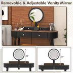 Costway Ensemble de coiffeuse en bois massif avec miroir lumineux LED, tiroirs et tabouret rembourré Blanc + Marron/Noir + Marron/Blanc + Noir/Blanc + Naturel
