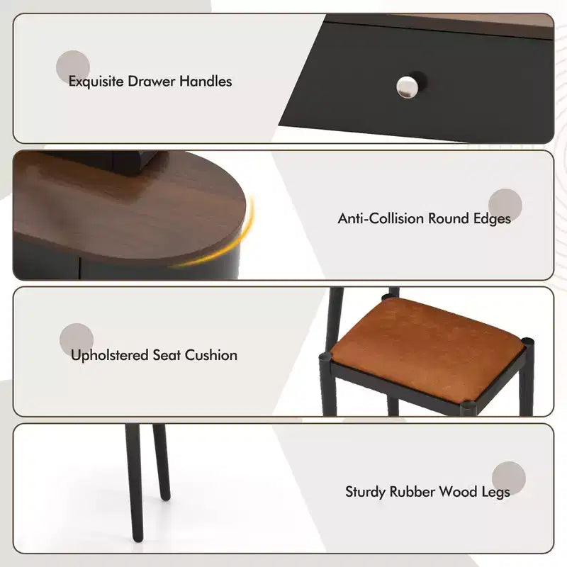 Costway Ensemble de coiffeuse en bois massif avec miroir lumineux LED, tiroirs et tabouret rembourré Blanc + Marron/Noir + Marron/Blanc + Noir/Blanc + Naturel