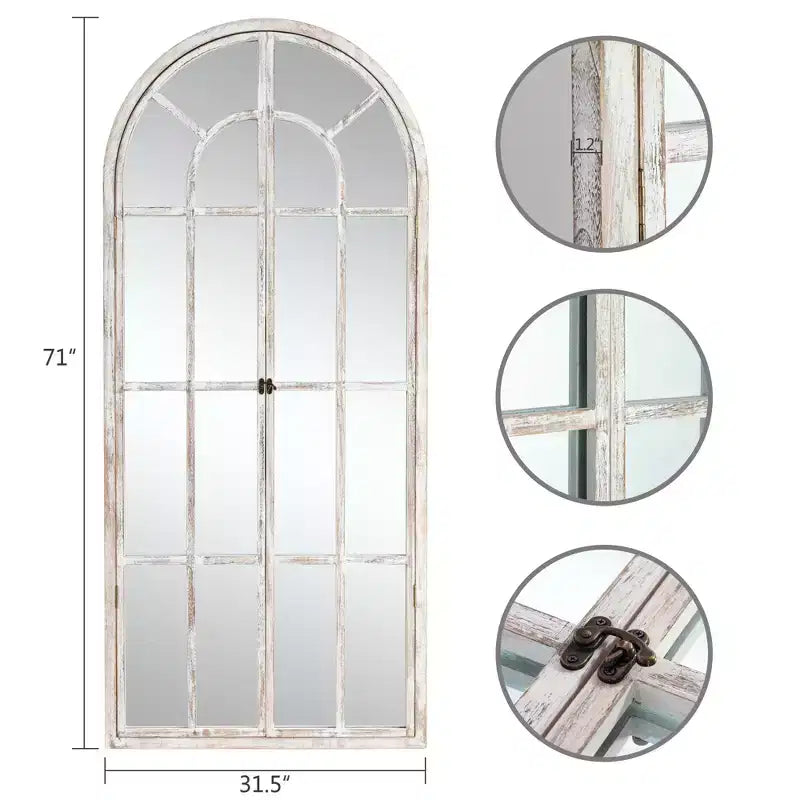 Dovelina Miroir sur pied décoratif en bois avec fenêtre cintrée