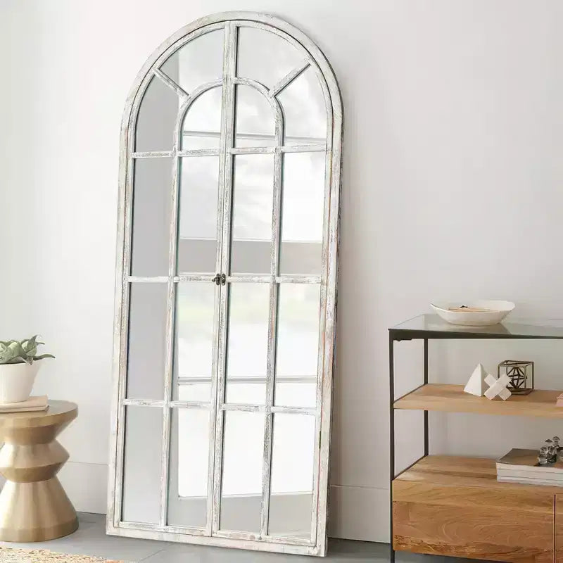 Dovelina Miroir sur pied décoratif en bois avec fenêtre cintrée