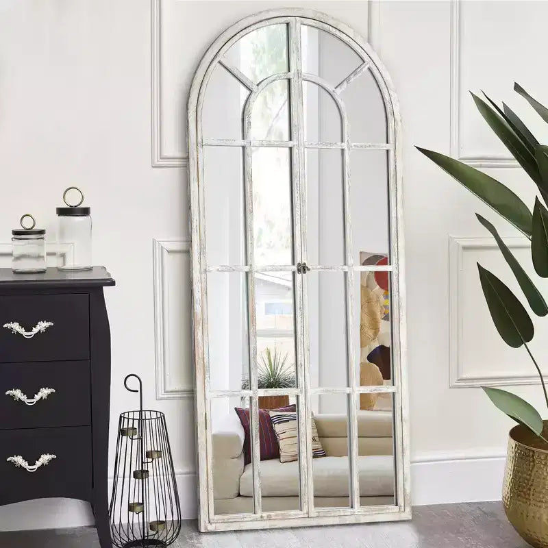 Dovelina Miroir sur pied décoratif en bois avec fenêtre cintrée