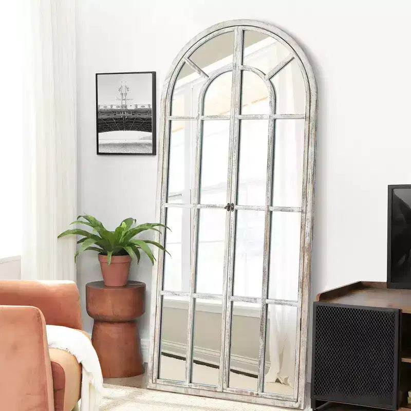 Dovelina Miroir sur pied décoratif en bois avec fenêtre cintrée