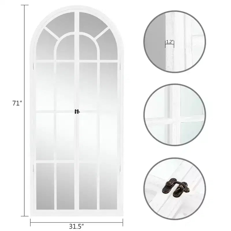 Dovelina Miroir sur pied décoratif en bois avec fenêtre cintrée