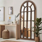Dovelina Miroir sur pied décoratif en bois avec fenêtre cintrée