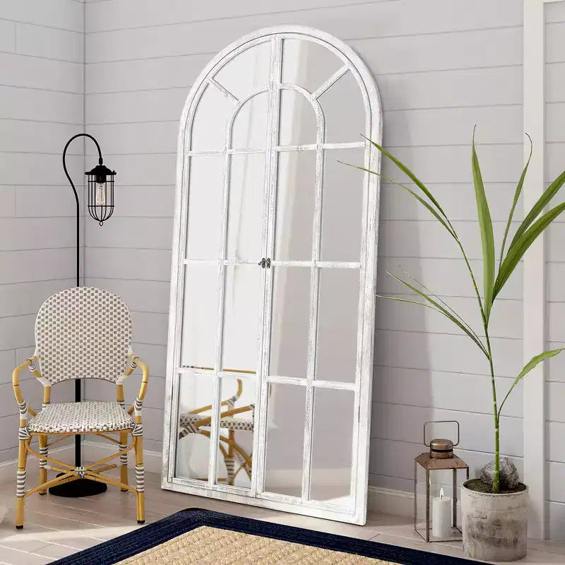 Dovelina Miroir sur pied décoratif en bois avec fenêtre cintrée
