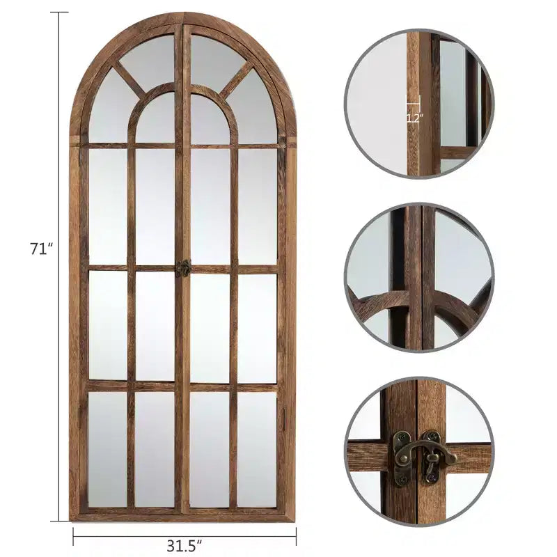 Dovelina Miroir sur pied décoratif en bois avec fenêtre cintrée