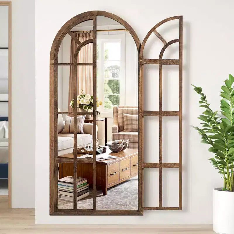 Dovelina Miroir sur pied décoratif en bois avec fenêtre cintrée