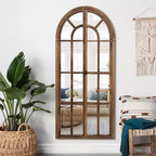 Dovelina Miroir sur pied décoratif en bois avec fenêtre cintrée