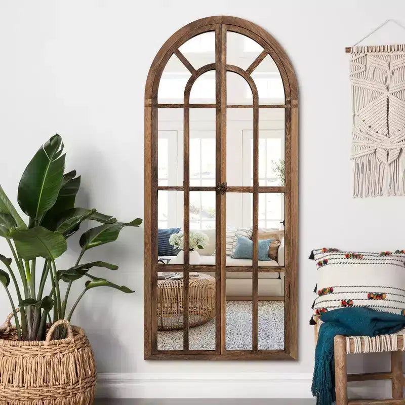 Dovelina Miroir sur pied décoratif en bois avec fenêtre cintrée