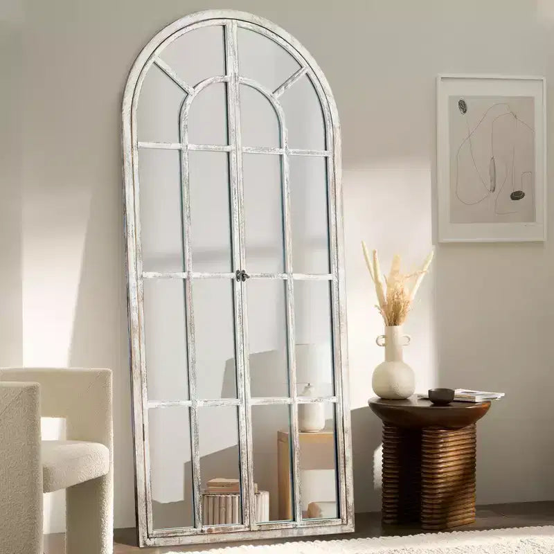 Dovelina Miroir sur pied décoratif en bois avec fenêtre cintrée
