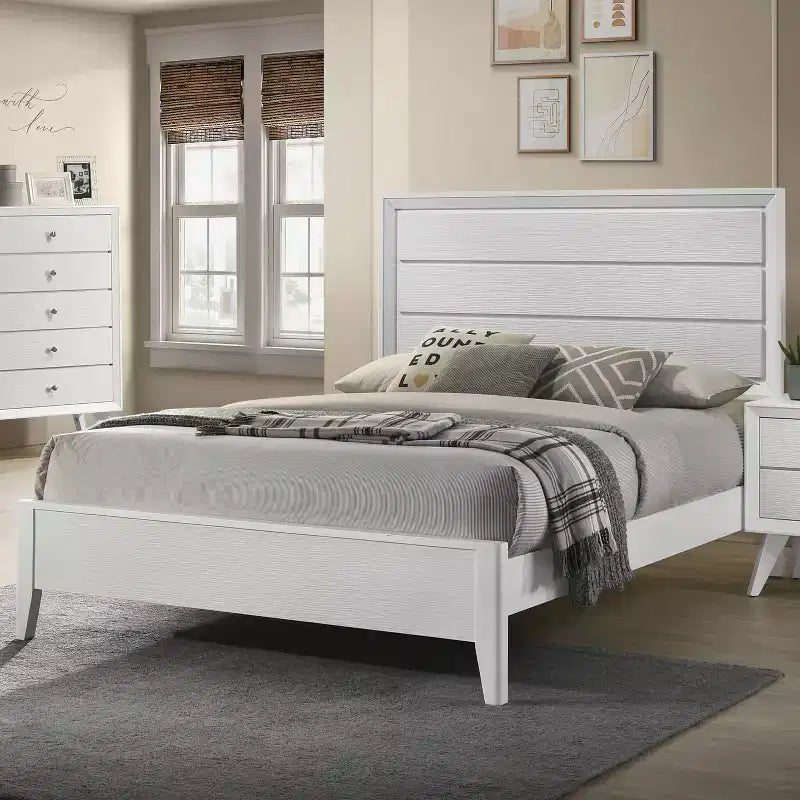 Lit miBasics Sunflare avec panneaux en bois, modèle moderne, blanc