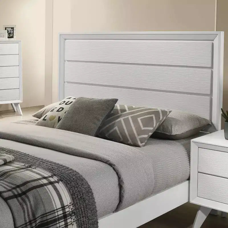 Lit miBasics Sunflare avec panneaux en bois, modèle moderne, blanc