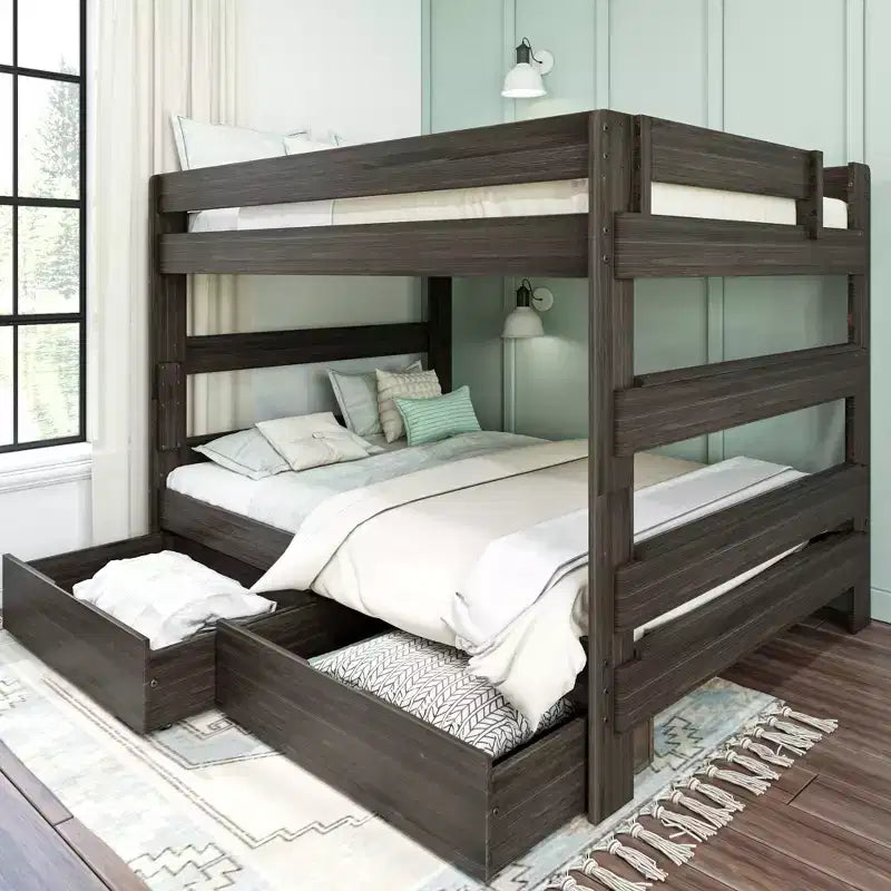 Max & Lily Solid Wood Modern Farmhouse Farmhouse Queen/Queen Bunk Bed with Storage Drawers