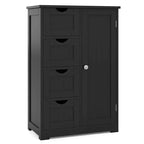 Meuble de salle de bain Costway en bois à 4 tiroirs, armoire de rangement au sol, 2 étagères, autoportant, blanc/marron/gris/noir