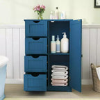 Meuble de salle de bain Costway en bois à 4 tiroirs, armoire de rangement au sol, 2 étagères, autoportant, blanc/marron/gris/noir