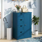 Meuble de salle de bain Costway en bois à 4 tiroirs, armoire de rangement au sol, 2 étagères, autoportant, blanc/marron/gris/noir