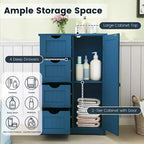 Meuble de salle de bain Costway en bois à 4 tiroirs, armoire de rangement au sol, 2 étagères, autoportant, blanc/marron/gris/noir