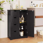 Meuble de salle de bain Costway en bois à 4 tiroirs, armoire de rangement au sol, 2 étagères, autoportant, blanc/marron/gris/noir