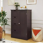 Meuble de salle de bain Costway en bois à 4 tiroirs, armoire de rangement au sol, 2 étagères, autoportant, blanc/marron/gris/noir