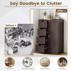 Meuble de salle de bain Costway en bois à 4 tiroirs, armoire de rangement au sol, 2 étagères, autoportant, blanc/marron/gris/noir
