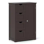 Meuble de salle de bain Costway en bois à 4 tiroirs, armoire de rangement au sol, 2 étagères, autoportant, blanc/marron/gris/noir