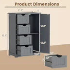 Meuble de salle de bain Costway en bois à 4 tiroirs, armoire de rangement au sol, 2 étagères, autoportant, blanc/marron/gris/noir