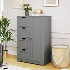 Meuble de salle de bain Costway en bois à 4 tiroirs, armoire de rangement au sol, 2 étagères, autoportant, blanc/marron/gris/noir