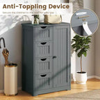 Meuble de salle de bain Costway en bois à 4 tiroirs, armoire de rangement au sol, 2 étagères, autoportant, blanc/marron/gris/noir