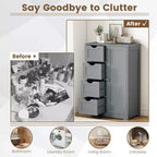 Meuble de salle de bain Costway en bois à 4 tiroirs, armoire de rangement au sol, 2 étagères, autoportant, blanc/marron/gris/noir
