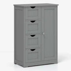 Meuble de salle de bain Costway en bois à 4 tiroirs, armoire de rangement au sol, 2 étagères, autoportant, blanc/marron/gris/noir