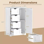 Meuble de salle de bain Costway en bois à 4 tiroirs, armoire de rangement au sol, 2 étagères, autoportant, blanc/marron/gris/noir