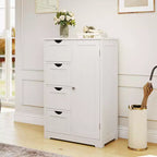 Meuble de salle de bain Costway en bois à 4 tiroirs, armoire de rangement au sol, 2 étagères, autoportant, blanc/marron/gris/noir