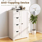 Meuble de salle de bain Costway en bois à 4 tiroirs, armoire de rangement au sol, 2 étagères, autoportant, blanc/marron/gris/noir