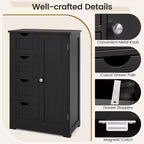 Meuble de salle de bain Costway en bois à 4 tiroirs, armoire de rangement au sol, 2 étagères, autoportant, blanc/marron/gris/noir