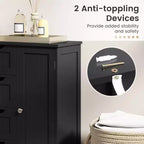 Meuble de salle de bain Costway en bois à 4 tiroirs, armoire de rangement au sol, 2 étagères, autoportant, blanc/marron/gris/noir