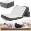 Contour Comfort Queen 4 Inch Thick Portable Tri Folding Mattress with Memory Foam Layer with Washable Cover | Non-Slip Bottom Perfect Guest Bed-White