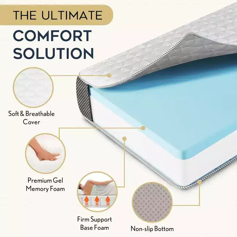 Matelas pliant portable Contour Comfort Queen de 4 pouces d'épaisseur avec couche de mousse à mémoire de forme et housse lavable | Base antidérapante parfaite pour lit d'invité - Blanc