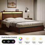 Cadre de lit moderne Hausource avec tête de lit LED, 4 tiroirs de rangement, sommier tapissier non requis