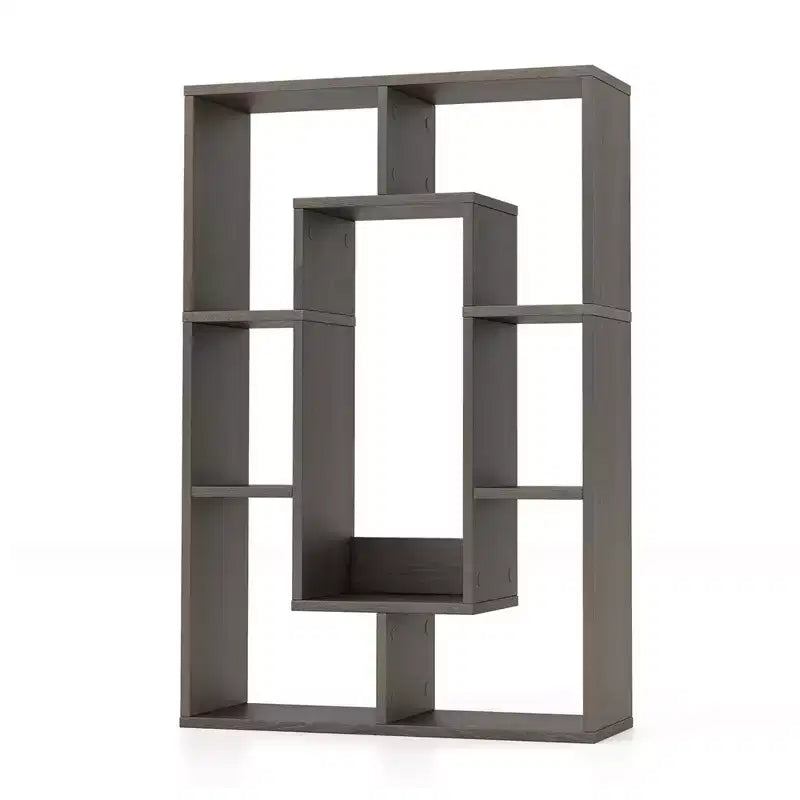 Costway Lot de 2 bibliothèques géométriques à 7 cubes avec dispositif anti-basculement, bibliothèque ouverte moderne Blanc/Gris/Naturel