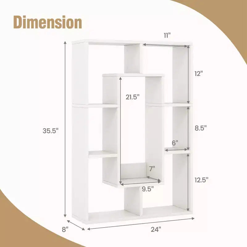 Costway Lot de 2 bibliothèques géométriques à 7 cubes avec dispositif anti-basculement, bibliothèque ouverte moderne Blanc/Gris/Naturel