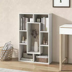 Costway Lot de 2 bibliothèques géométriques à 7 cubes avec dispositif anti-basculement, bibliothèque ouverte moderne Blanc/Gris/Naturel