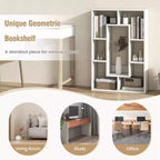 Costway Lot de 2 bibliothèques géométriques à 7 cubes avec dispositif anti-basculement, bibliothèque ouverte moderne Blanc/Gris/Naturel