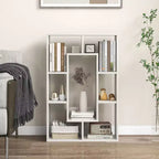 Costway Lot de 2 bibliothèques géométriques à 7 cubes avec dispositif anti-basculement, bibliothèque ouverte moderne Blanc/Gris/Naturel