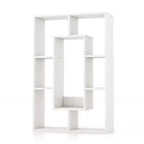 Costway Lot de 2 bibliothèques géométriques à 7 cubes avec dispositif anti-basculement, bibliothèque ouverte moderne Blanc/Gris/Naturel