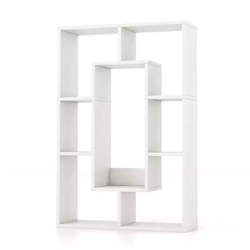 Costway Lot de 2 bibliothèques géométriques à 7 cubes avec dispositif anti-basculement, bibliothèque ouverte moderne Blanc/Gris/Naturel